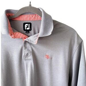 FootJoy Golf‎ Polo Shirt Men's Medium Gray Pink Stripe Collar Performance Active